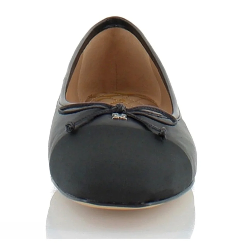 Sam Edelman Marley Womens 8 Black Leather Cap‎ Toe Ballerina Bow Flats New